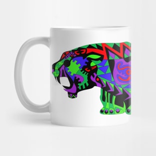 wild mexican king tiger in ecopop with totonac magical patterns in floral folk art Mug